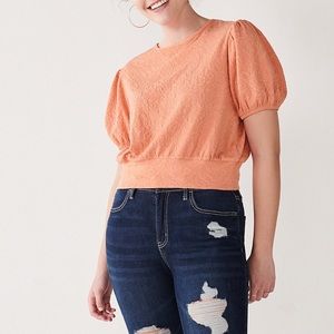 NWT SO Puffed Sleeve Cutout Back Top Neon Peach Size XXL Juniors